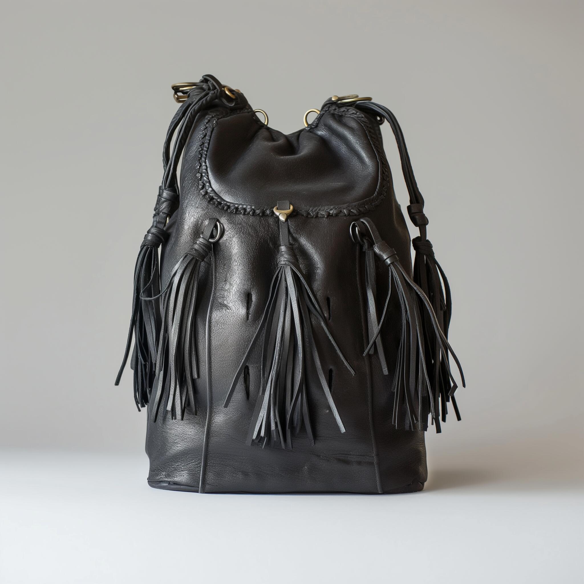 Black Fringe Bucket Bag -  MODE & MUSE